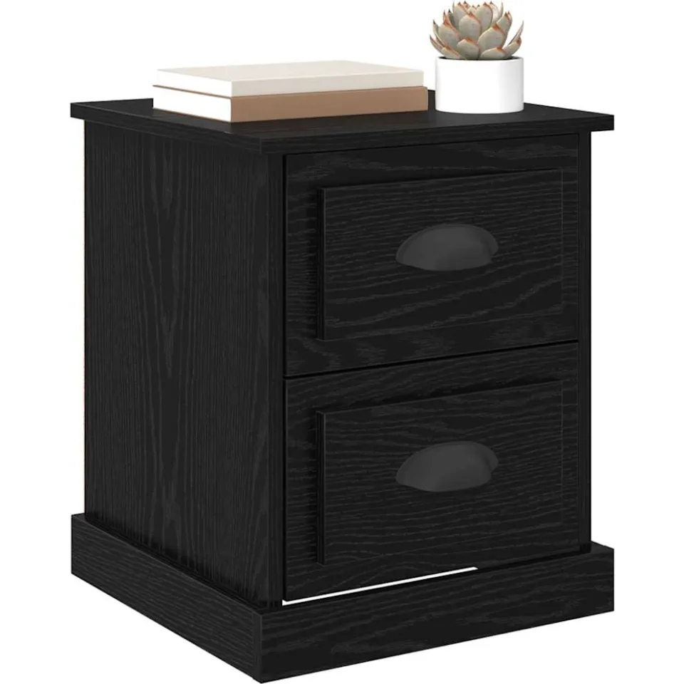 vidaXL Nachtkastje 2 st Zwart Eiken 39 x 39 x 47.5 cm Bewerkt hout, foto 2