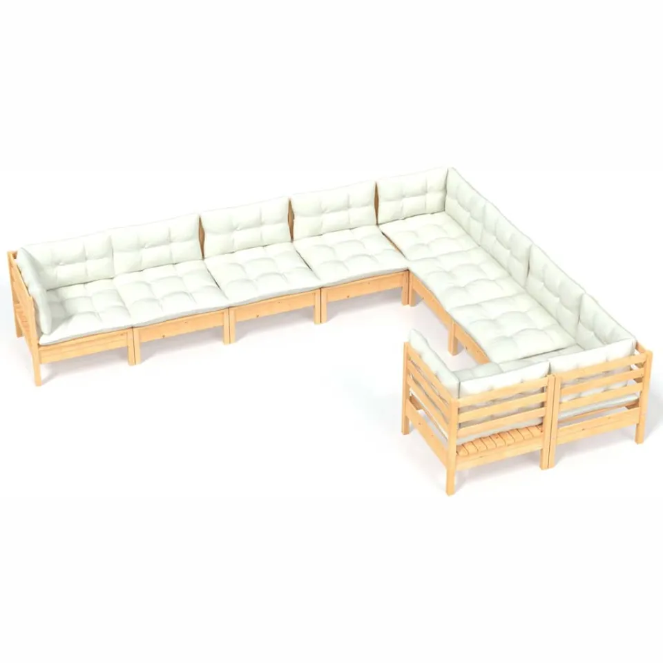 vidaXL 9-delige Loungeset met crèmekleurige kussens grenenhout, foto 4