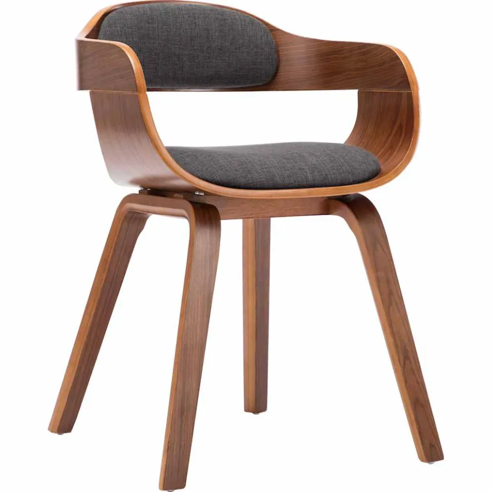 vidaXL Eetkamerstoelen 2 st stof en gebogen hout donkergrijs