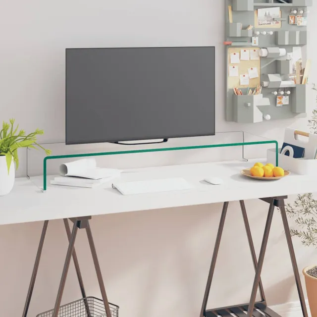 vidaXL TV-meubel/monitorverhoger transparant 100x30x13 cm glas transparent, foto 2