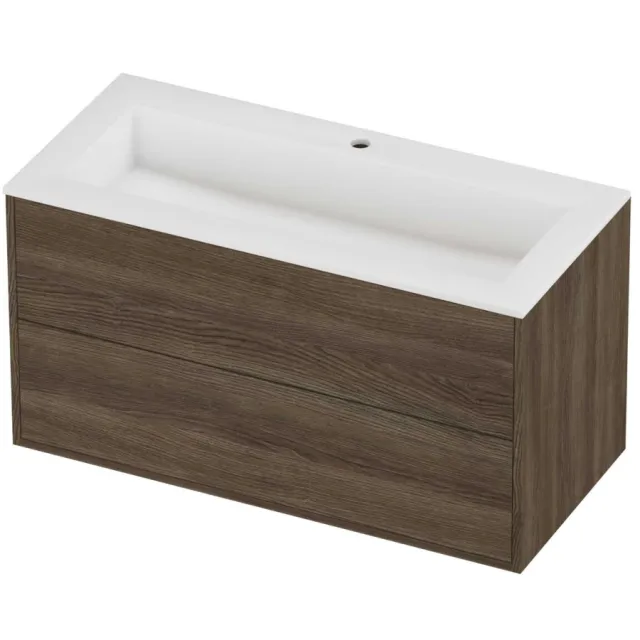 Proline Aristo Badmeubelset Polystone Elegant In Kader 100x46x54 cm Mat White Vital Oak Eiken