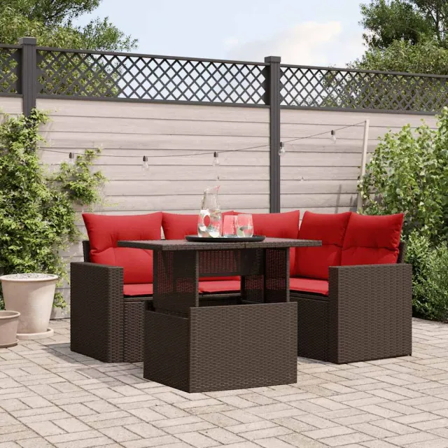 vidaXL 5-delige tuinbankset met kussens, bruin polyrotan, foto 2
