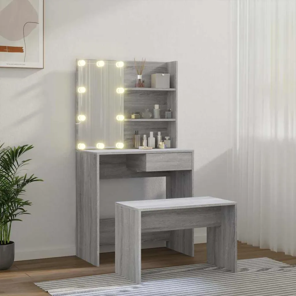 vidaXL Kaptafelset met LED's bewerkt hout grijs sonoma, foto 3