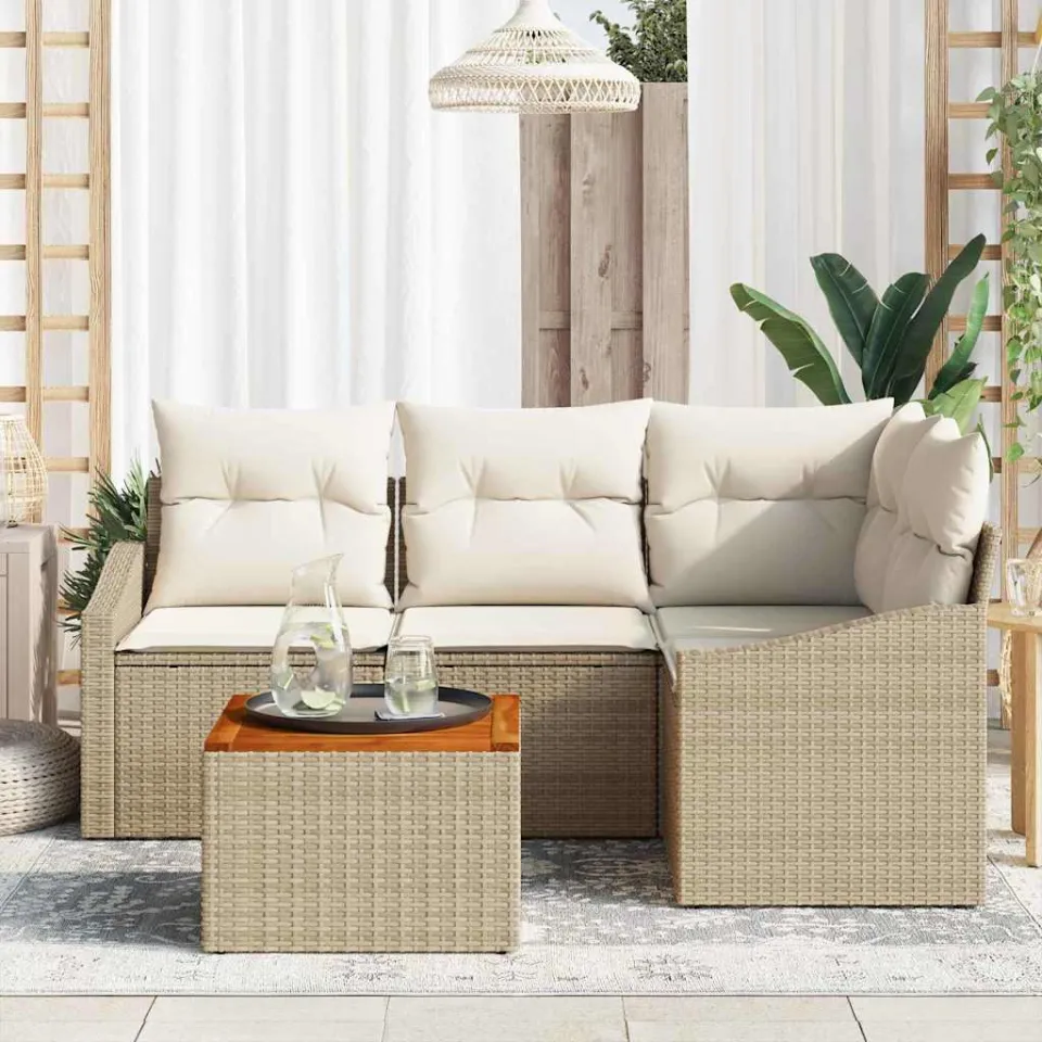 vidaXL Tuinbankenset 5 st Beige en Crème poly rattan, foto 3