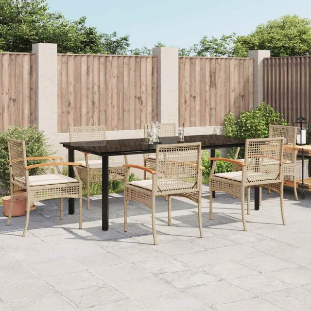 vidaXL 7-delige Tuinset met kussens poly rattan beige
