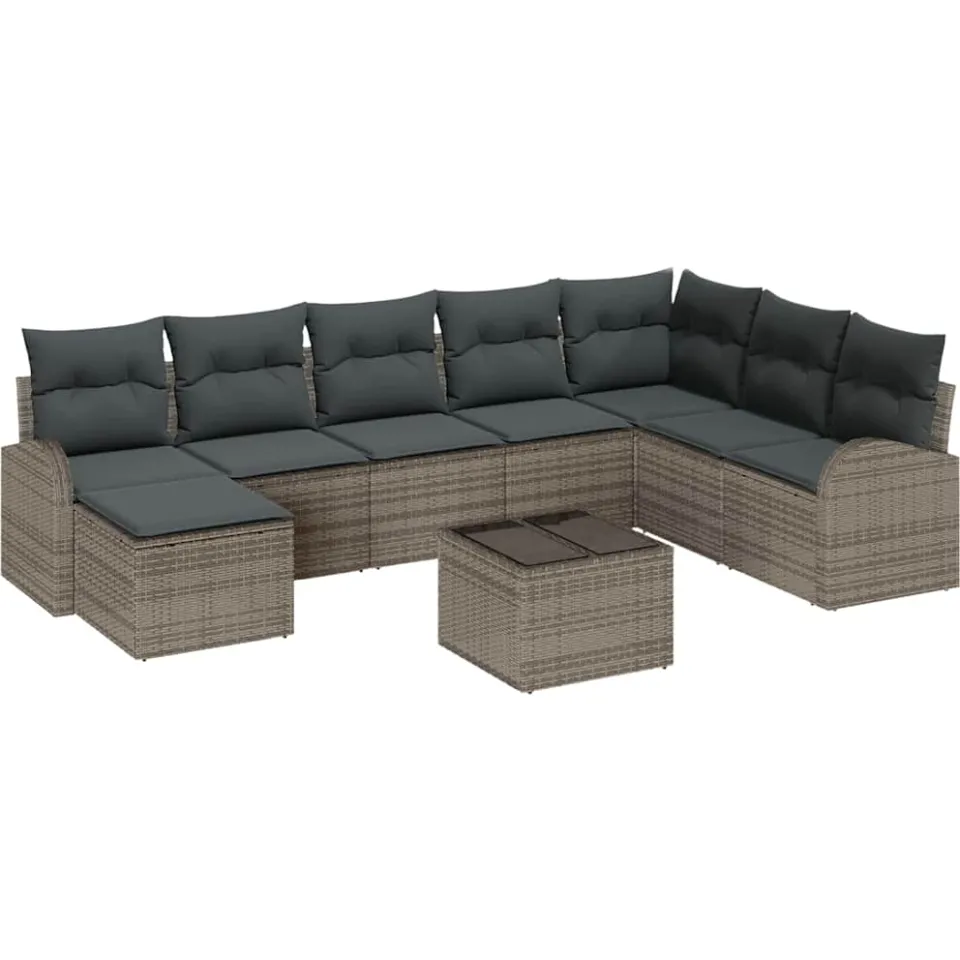 vidaXL Bankstel 9 st Grijs poly rattan