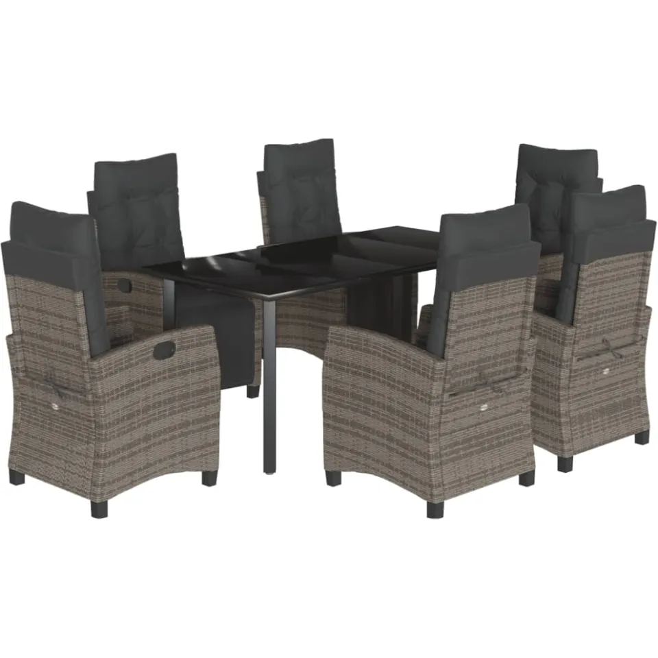 vidaXL 7-delige Tuinset met kussens poly rattan grijs, foto 3