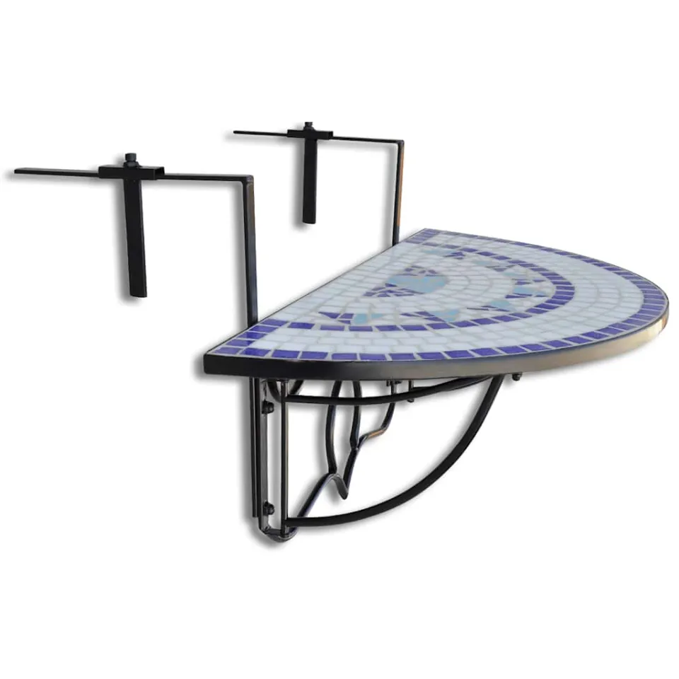 vidaXL Balkontafel hangend mozaïek blauw en wit Meerkleurig