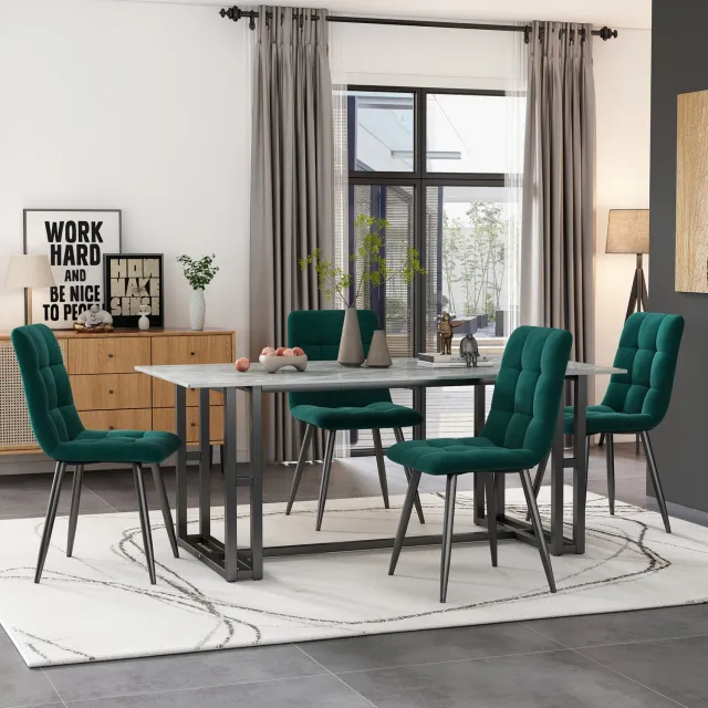 Maisentiel Eetkamerstoelen set van 4 - donkergroen velvet - metalen poten - 86 cm hoog