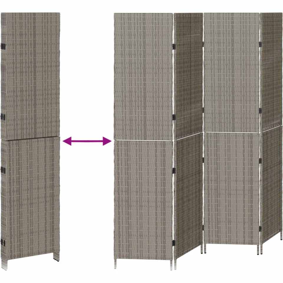 vidaXL Kamerverdeler Grijs 195 x 180 cm poly rattan, foto 4