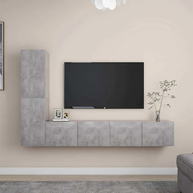 vidaXL 4-delige Tv-meubelset bewerkt hout betongrijs grijs, foto 2