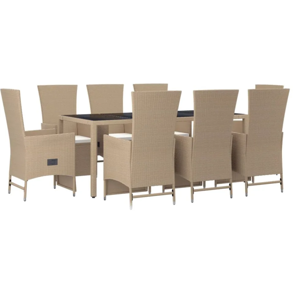 vidaXL 9-delige Tuinset met kussens poly rattan beige