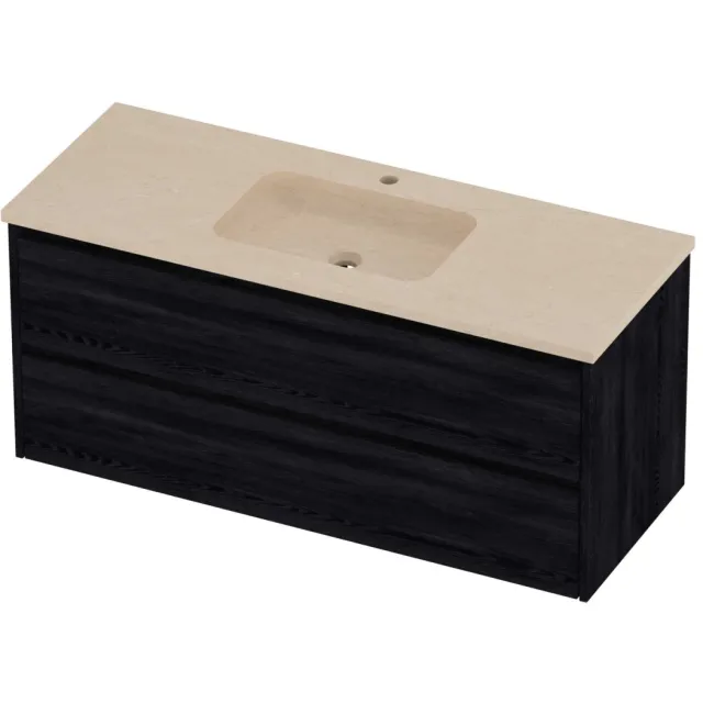 Proline Rollo Badmeubelset Hardsteen Elegant Midden 1 Gat 120x46x54 cm Sand Stone Black Oak Eiken