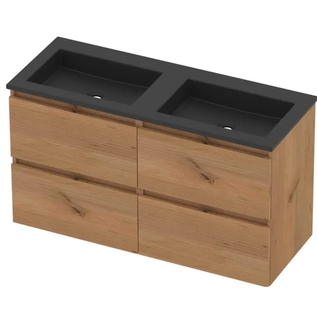 Basic-Line Aura 46 Badmeubelset Acryl 120x46x62 cm A46mzcwo2x600 Whisky Oak Mat Zwart