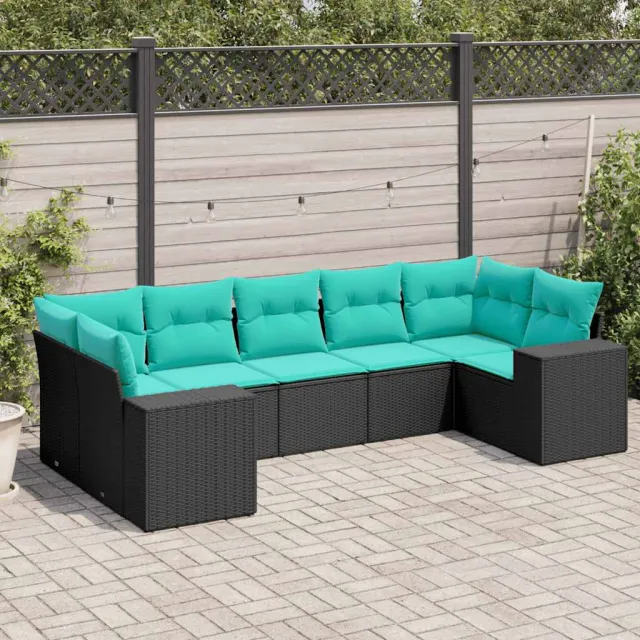 vidaXL 7-delige tuinbankset met kussens van zwart polyrotan, foto 2