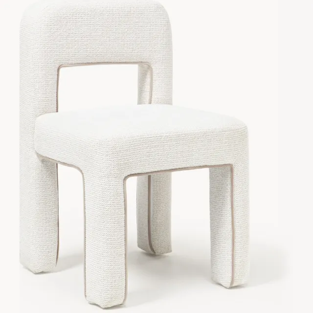 Westwing Collection Bouclé gestoffeerde stoel Ana Beige, Wit