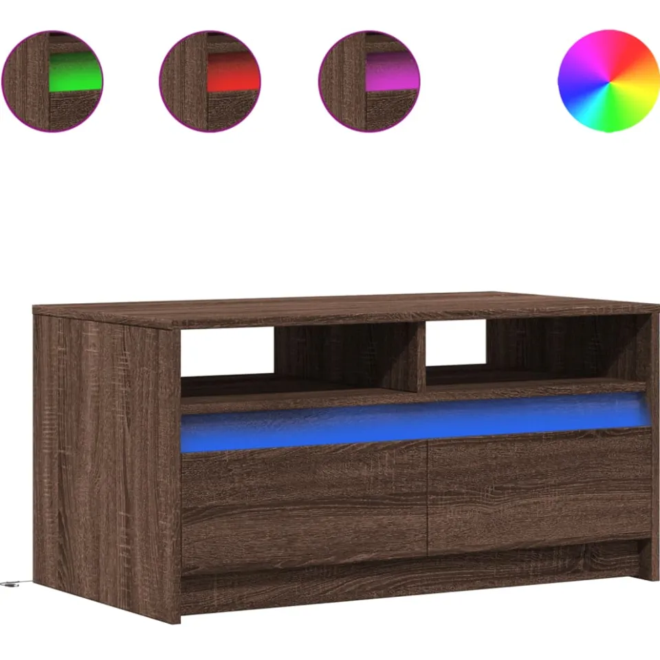 vidaXL Salontafel met LED-verlichting bewerkt hout bruin eikenkleur