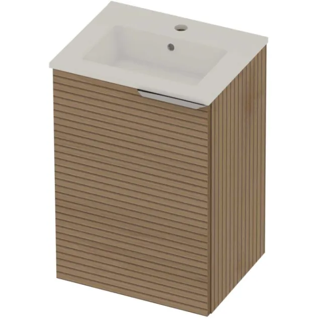 Basic-Line Tiny 36 Badmeubelset Porselein 1 Kraangat Voor Grepen 45x36x67 cm Lamello Oak Glans Wit