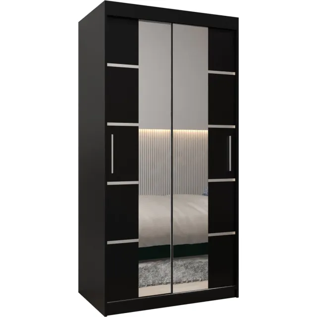 AJE Meubles B.V. InspireMe - Kledingkast met 2 schuifdeuren, Modern-stijl, Kledingkast met planken (BxHxD): 100x200x62 - VENTILA IV 100 Zwart Mat met 2 lades