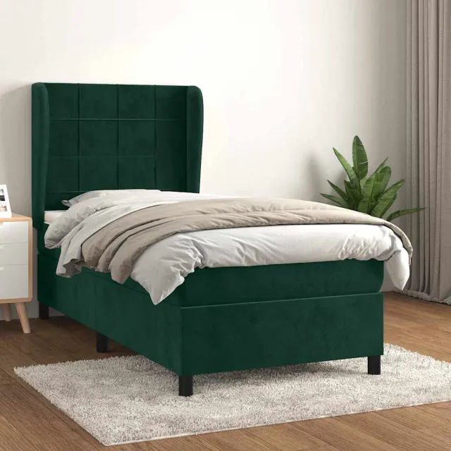 vidaXL Boxspring met matras fluweel donkergroen 100x200 cm groen