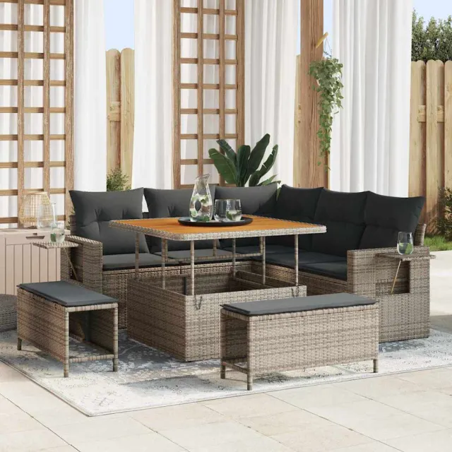vidaXL Tuin Sofa Set 8 st Grijs poly rattan, foto 2