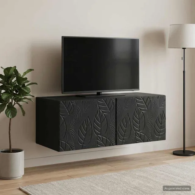 vidaXL Wandbeugel TV-kast 98 x 41 x 30 cm Zwart Bewerkt hout