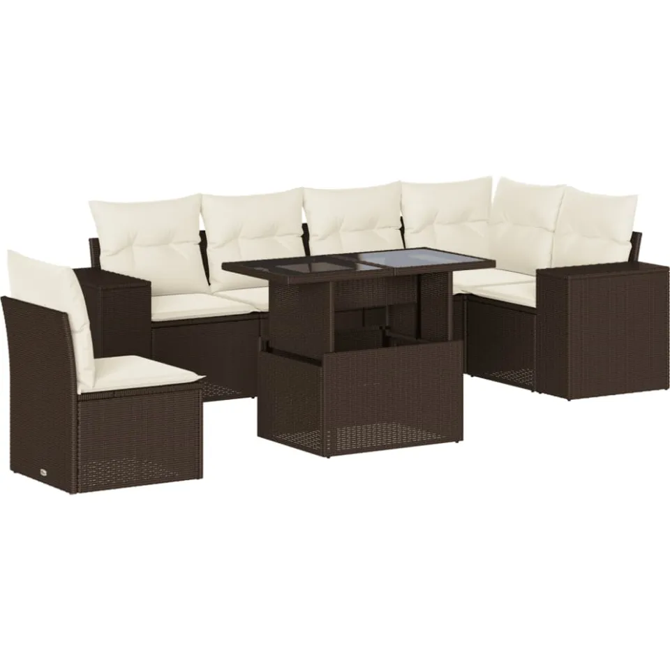 vidaXL 7-delige Loungeset met kussens poly rattan bruin