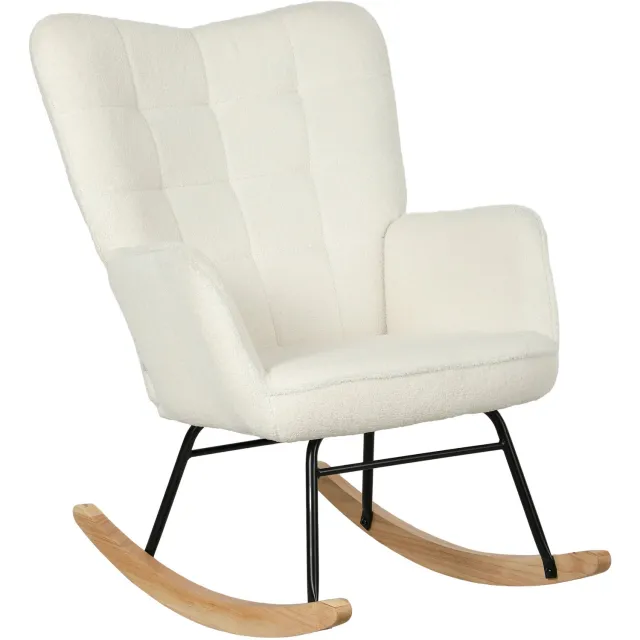MUVANO Schommelstoel - Moderne fauteuil met unieke bekleding - Ergonomische fauteuil voor een goede houding - Schommelstoel voor ontspanning - 71 x 98 x 101 cm - Comfortabele stoel voor een dutje - Witte kleur
