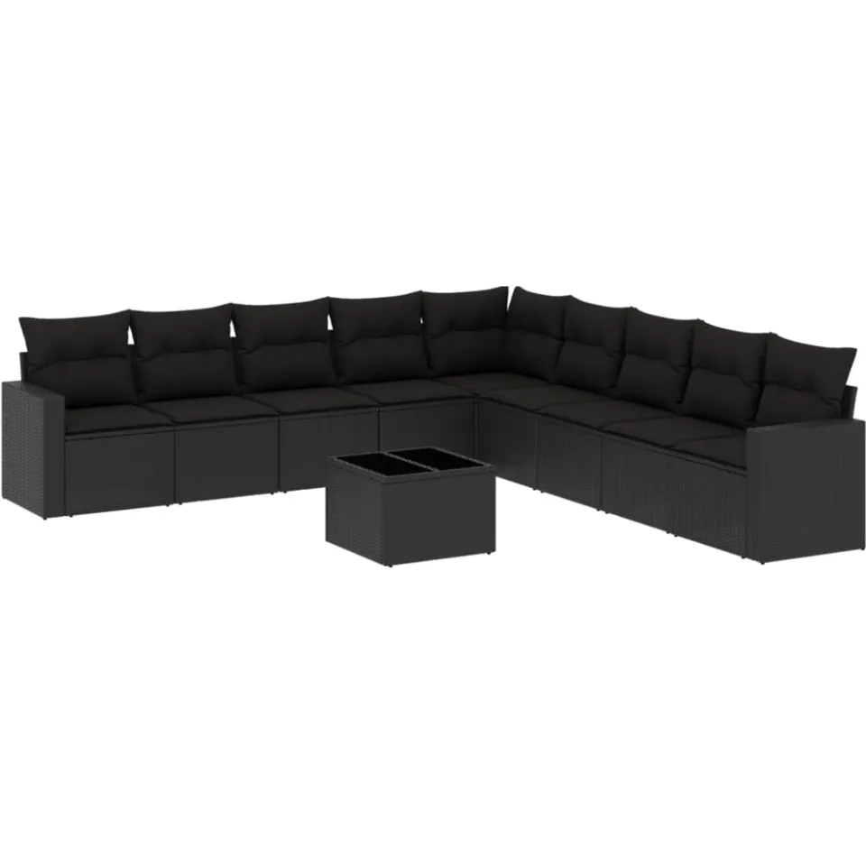 vidaXL 10-delige Loungeset met kussens poly rattan zwart