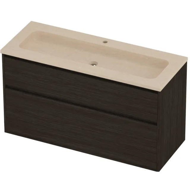 Proline Rollo Badmeubelset Hardsteen Elegant 1 Gat 2 Laden 120x46x67 cm Sand Stone Mokka Oak Eiken