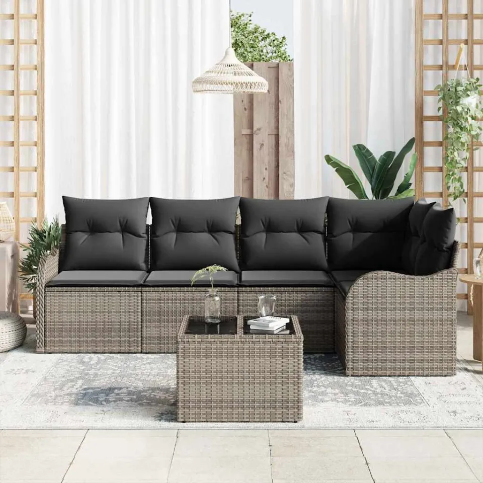 vidaXL Tuin Sofa Set 6 st Grijs poly rattan, foto 3