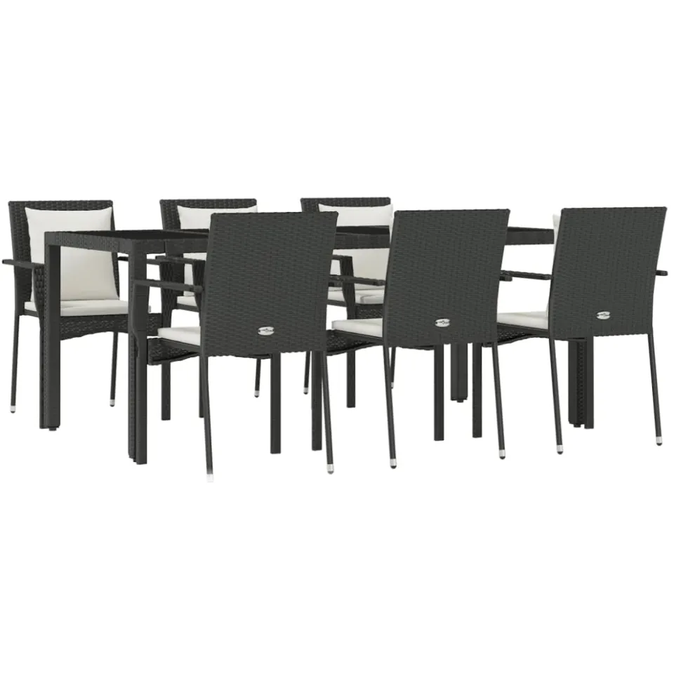 vidaXL 7-delige Tuinset met kussens poly rattan zwart