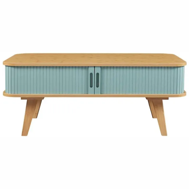 Mura Logistiek Mura Salontafel - Bijzettafel - Koffietafel - Coffee Table - Ruime Opbergruimte - Bamboe Materiaal - Opslag Vak - Blauw+Bruin Naturel