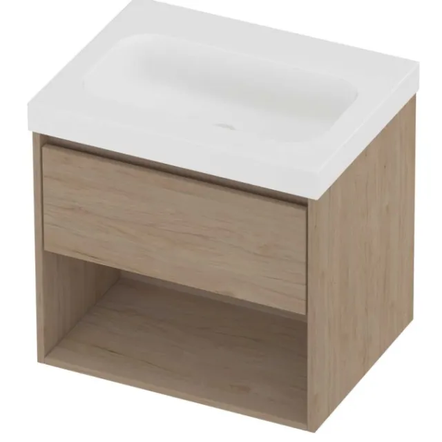 Proline Haga Badmeubelset Polystone Mezza Schap 60x46x58 cm Mat White Ideal Oak Eiken