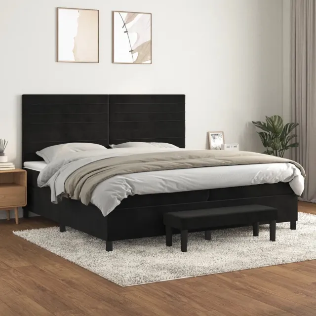 vidaXL Boxspring met matras fluweel zwart 200x200 cm