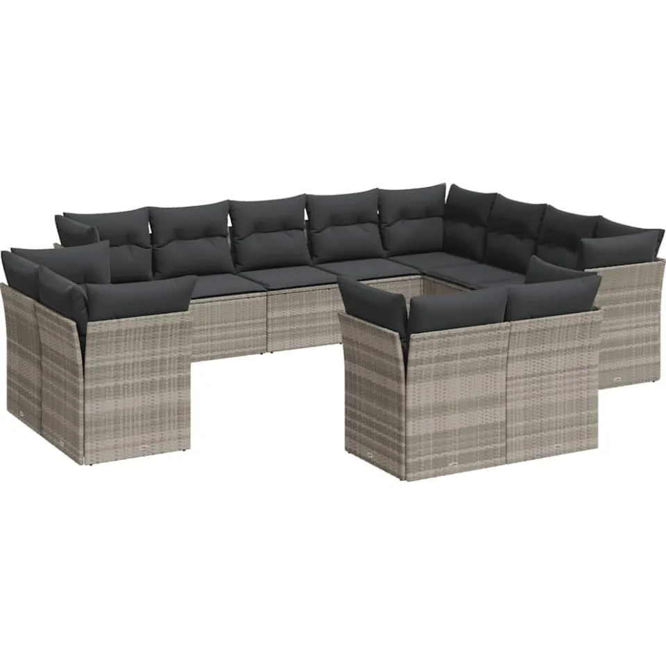 vidaXL 12-delige Loungeset met kussens poly rattan lichtgrijs grijs, foto 3