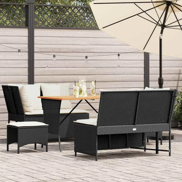 vidaXL 5-delige Loungeset met kussens poly rattan zwart, foto 2
