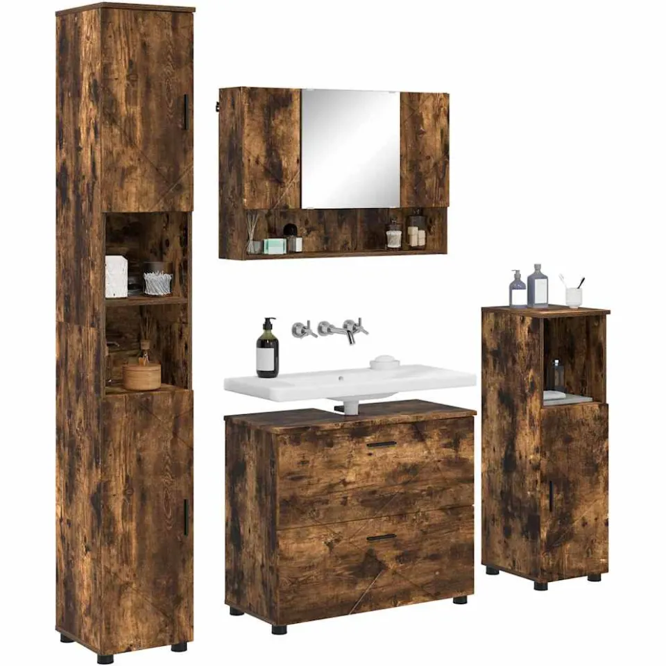 vidaXL Badkamermeubelset 4 st Gerookt eiken 35 x 30 x 192 cm Bruin