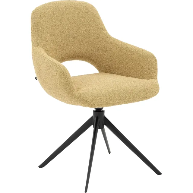 Goossens Stoel Bonna geel stof graden draaibaar met returnfunctie met armleuning, modern design