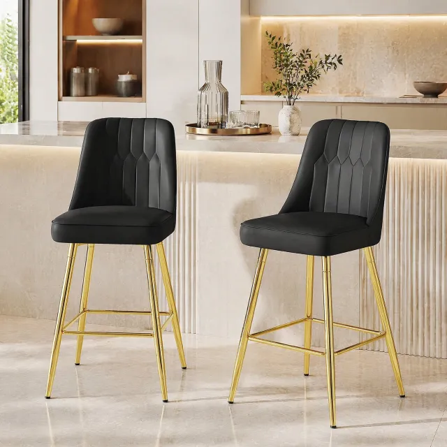 CHICFURN Barkruk - Set van 2 - Met rugleuning - Metalen frame - Zwart goud
