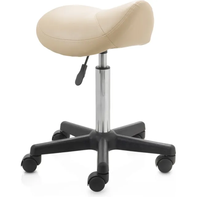 ZenGrowth ergonomische zadelkruk met middelhoge gasveer beige - Kapperskruk op zachte wielen – Zadelstoel - In hoogte verstelbaar