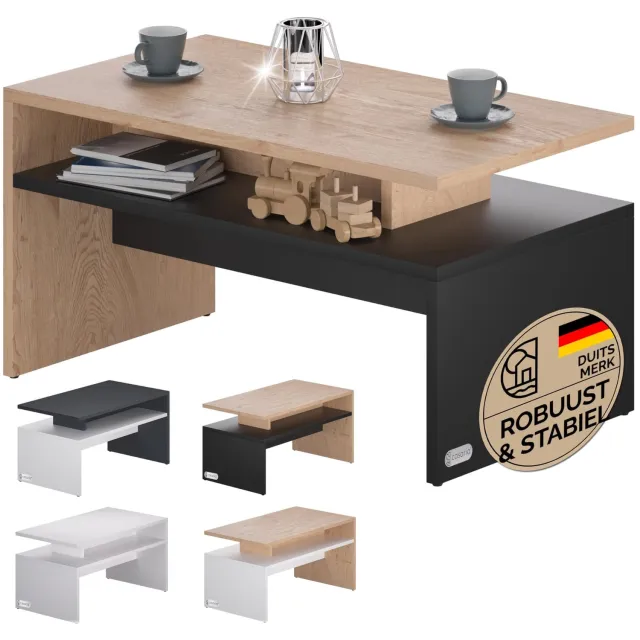Duraxl Salontafel - 95 x 55 x 50 cm - Opbergruimte - Antraciet Grijs