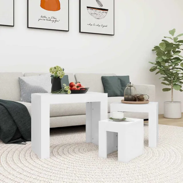 vidaXL 3-delige Tafeltjesset bewerkt hout wit, foto 2