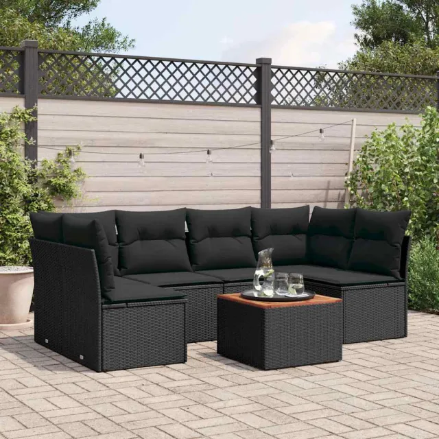 vidaXL 7-delige Loungeset met kussens poly rattan zwart, foto 2