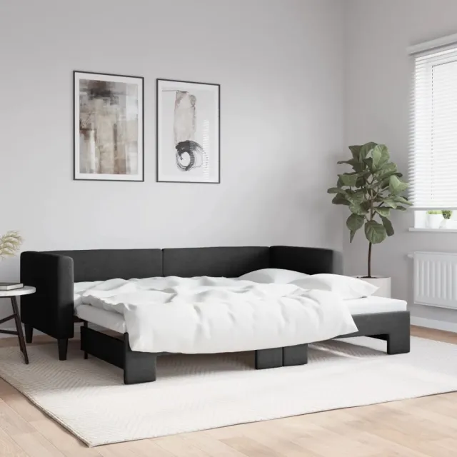 vidaXL Slaapbank met onderschuifbed 80x200 cm stof zwart