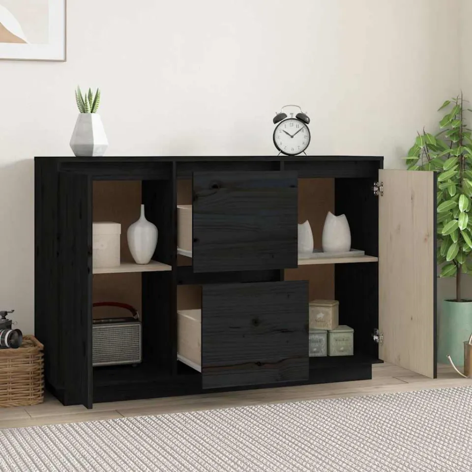 vidaXL Dressoir 111x34x75 cm massief grenenhout zwart, foto 3