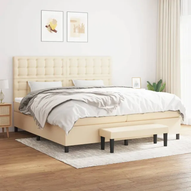 vidaXL Boxspring met matras stof crèmekleurig 200x200 cm