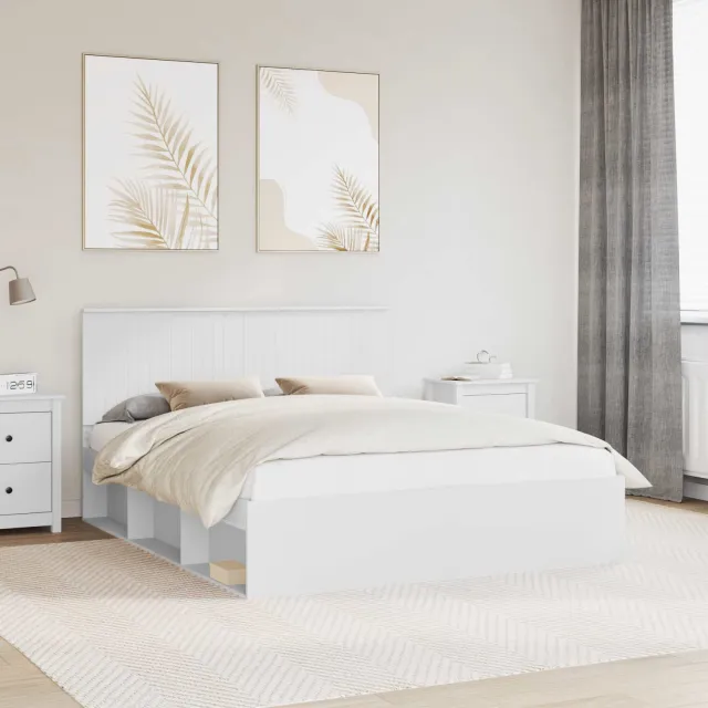 vidaXL Bedframe met hoofdeinde Wit 160 x 200 cm Massief grenenhout