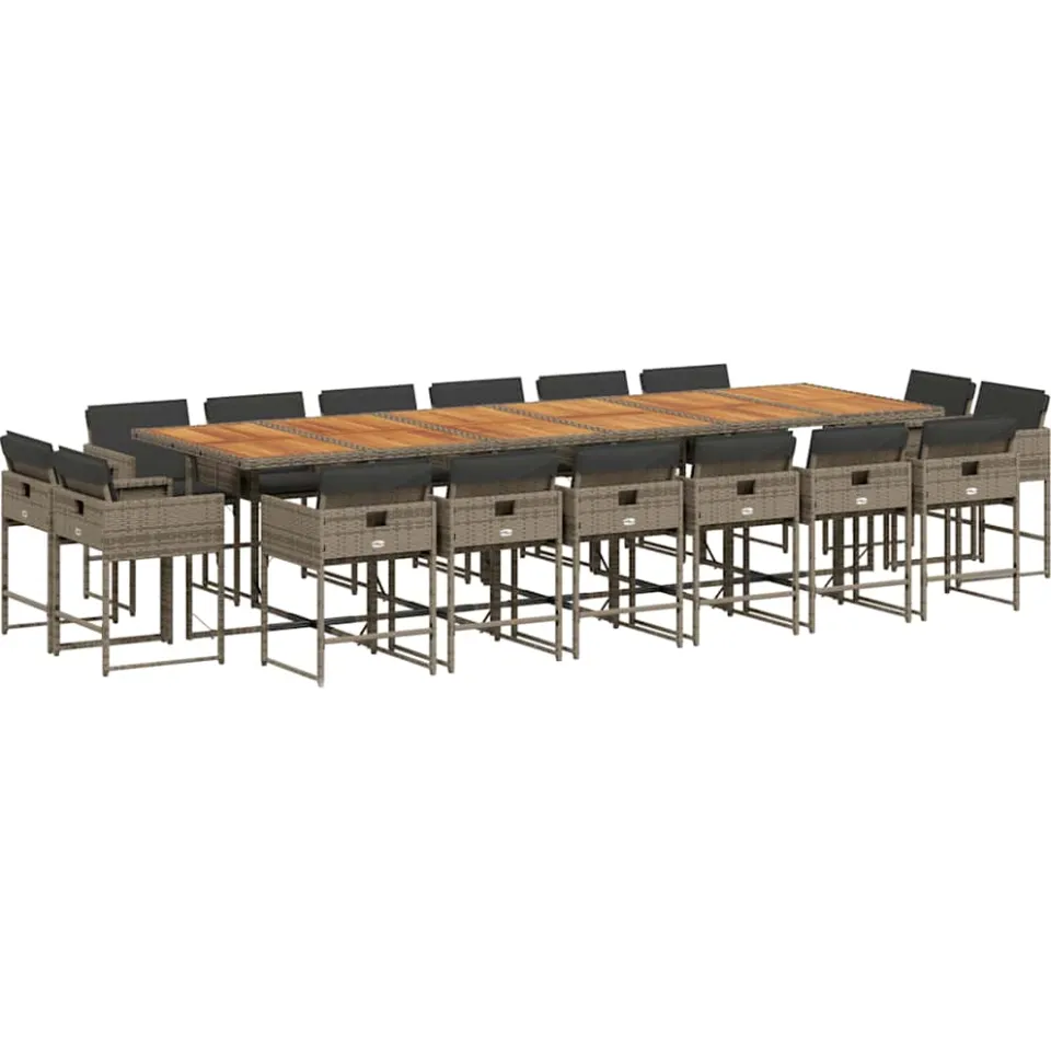 vidaXL 17-delige Tuinset met kussens poly rattan grijs, foto 4