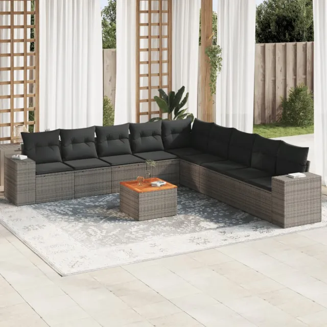 vidaXL 10-delige Loungeset met kussens poly rattan grijs, foto 2